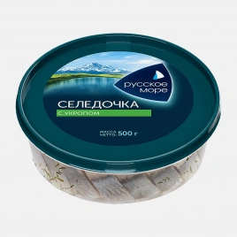 Сельдь Русское Море филе-кусочки в масле с укропом 500г