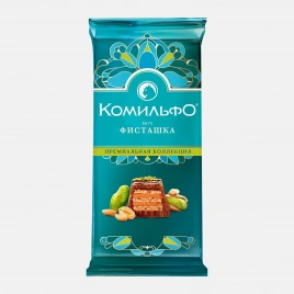 Шоколад молочный и белый с вафлей фисташка Комильфо 102г