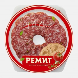 Колбаса Ремит Salsa сырокопченая нарезка в тарелке 80г