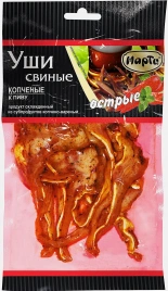 Уши свиные к пиву острые варено-копченые Марти 100г