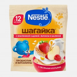 Каша детская молочная мультизлаковая с овсяными хлопьями земляника яблоко и малина с 12 месяцев Nestle Шагайка 190г