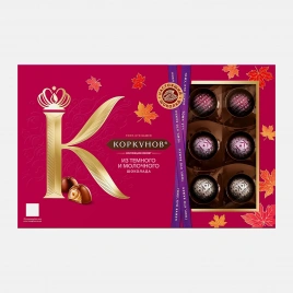 Конфеты Коллекция из темного и молочного шоколада с фундуком и вафельной крошкой Коркунов 165г