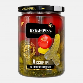Ассорти из маринованных томатов и огурцов Кубаночка 720г