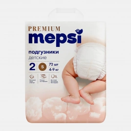 Подгузники для детей S 4-9кг Mepsi Premium 72шт