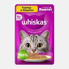 Влажный корм для кошек Паштет с курицей и индейкой Whiskas 75г