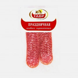 Колбаса Тавр Праздничная сырокопченая полусухая нарезка 90г