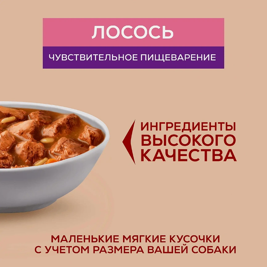 Влажный корм для собак мини-пород с чувствительным пищеварением с лососем рисом и морковью Purina ONE Mini 85г фото 3
