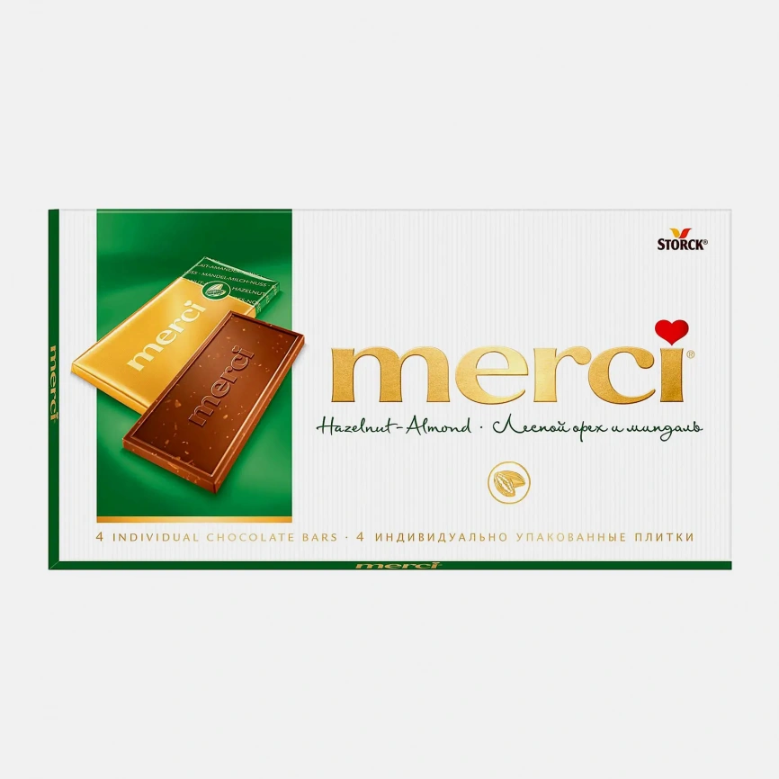 Шоколад Молочный с лесным орехом и миндалем Merci 100г фото 1