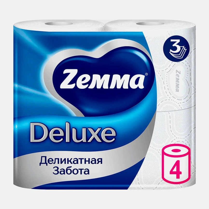 Туалетная бумага белая Deluxe Zemma 4 рулона 3 слоя фото 1