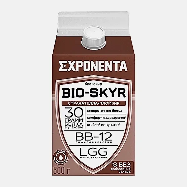 Напиток кисломолочный Exponenta Bio-Skyr Страчателла-пломбир высокобелковый обезжиренный 500г фото 1