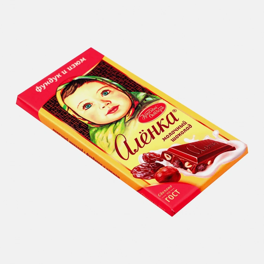 Шоколад Алёнка молочный с фундуком и изюмом 90г/75г фото 2