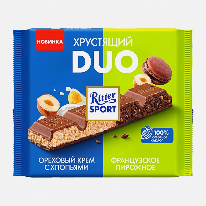 Шоколад Хрустящий ореховый крем и пирожное Ritter Sport Duo 218г фото 1