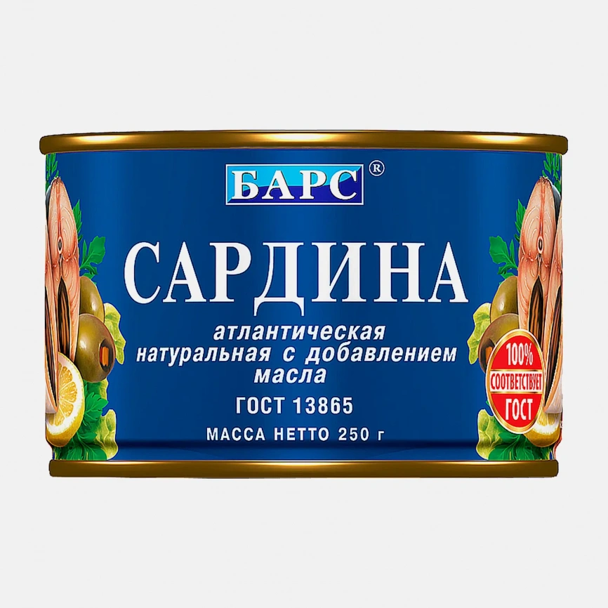 Сардина Барс атлантическая натуральная с маслом 250г фото 1