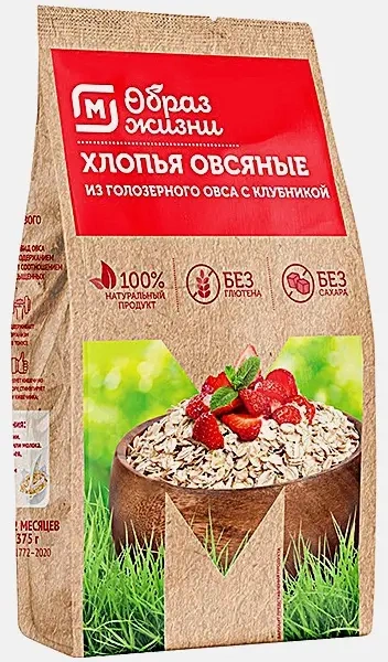 Хлопья овсяные без глютена с клубникой М Образ Жизни 375г фото 1