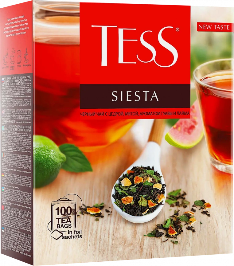Чай черный Tess Siesta цедра-мята аромат гуава-лайм 100пак фото 2