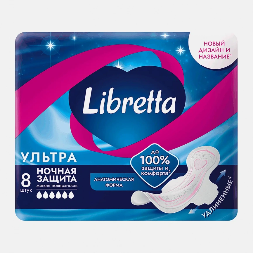 Ночные прокладки с мягкой поверхностью Ultra Libretta 8шт фото 2