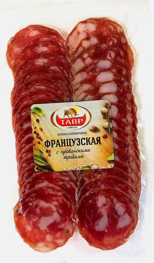 Колбаса Тавр Французская с прованскими травами полусухая сырокопченая нарезка 90г фото 1