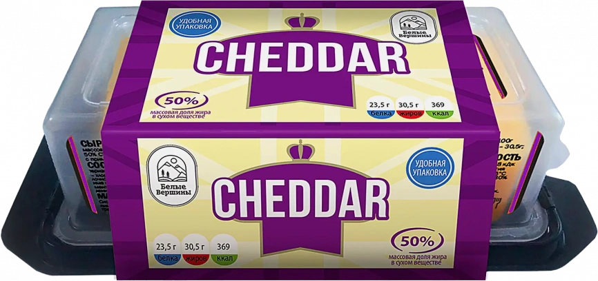 Сыр Cheese Box Белые вершины Чеддер 50% 200г фото 1
