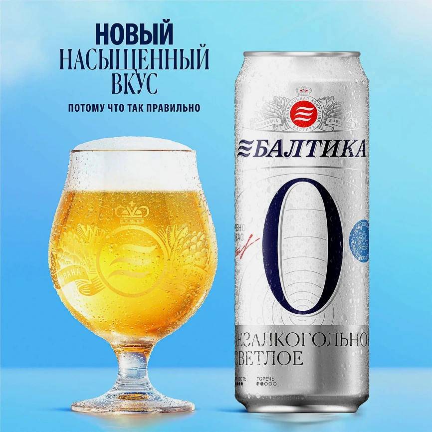 Светлое пиво пастеризованное безалкогольное Балтика №0 0.5% 450мл фото 2
