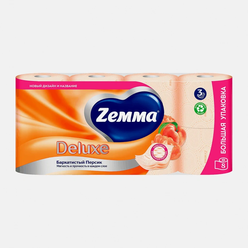 Туалетная бумага Персиковая Deluxe Zemma 8 рулонов 3 слоя фото 2