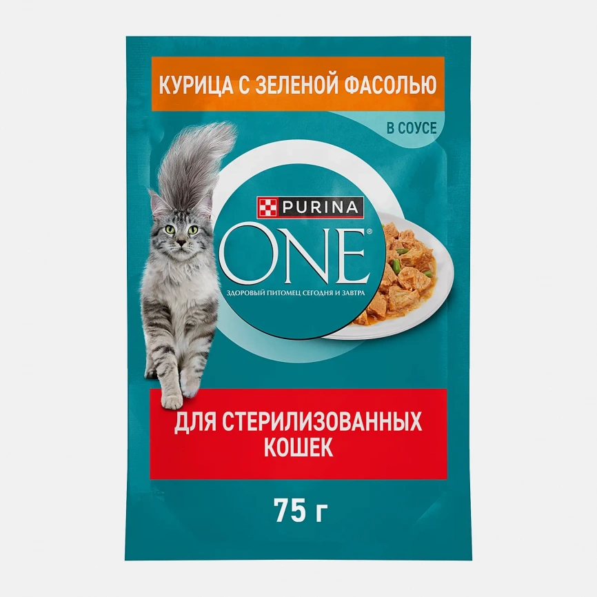 Влажный корм для стерилизованных кошек с курицей и зеленой фасолью Purina ONE 75г фото 1