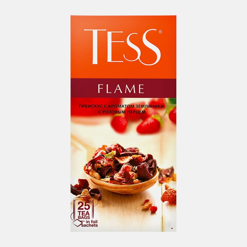Чайный напиток Tess Flame Гибискус с ароматом земляники и розовым перцем 25пакетиков 50г фото 1