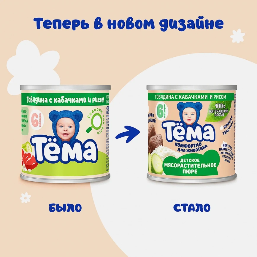 Пюре Тема Говядина с кабачками и рисом 6% с 6 месяцев 90г фото 5