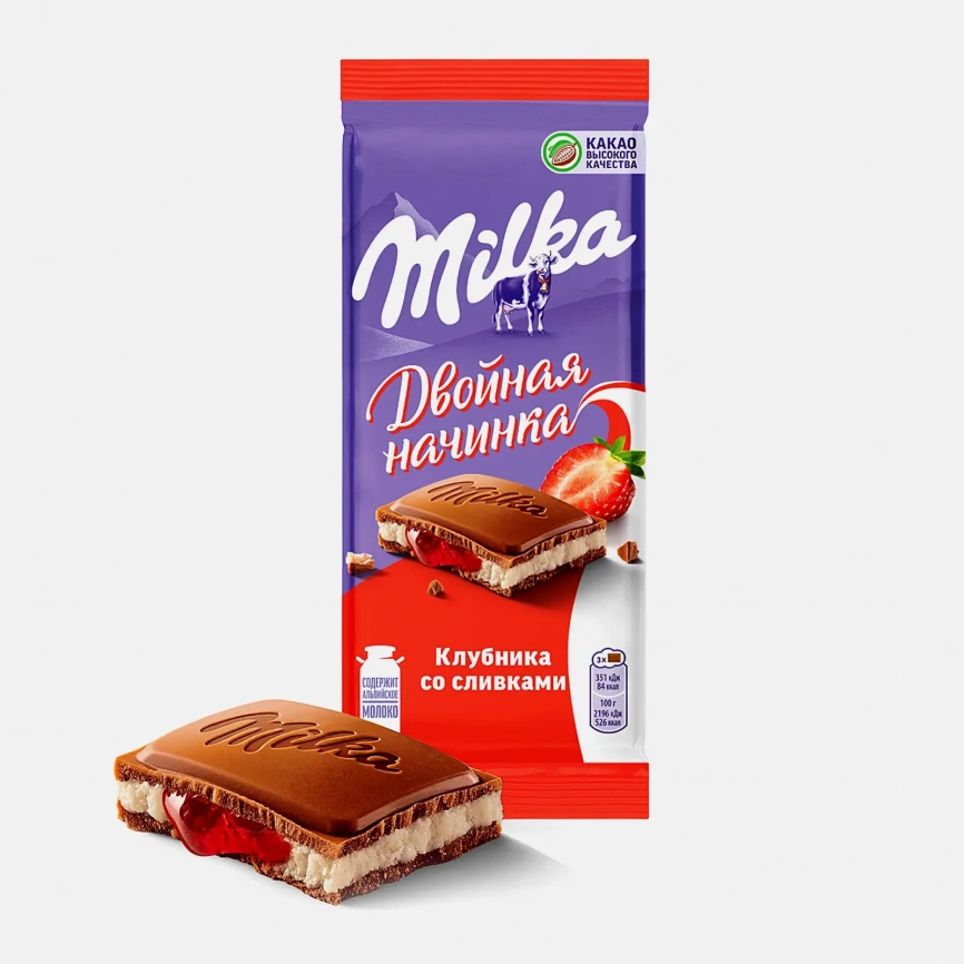 Шоколад Milka молочный Клубника со сливками 80г фото 1