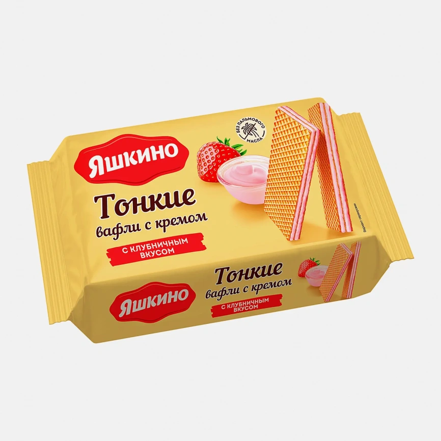Вафли Яшкино тонкие с кремом с клубничным вкусом 144г фото 1