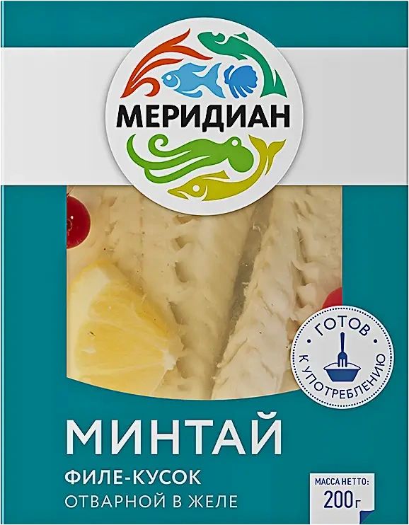 Минтай Меридиан отварной в желе 200г фото 1