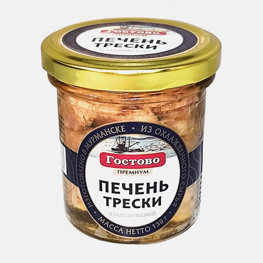 Печень трески натуральная премиум Гостово 130г фото 1