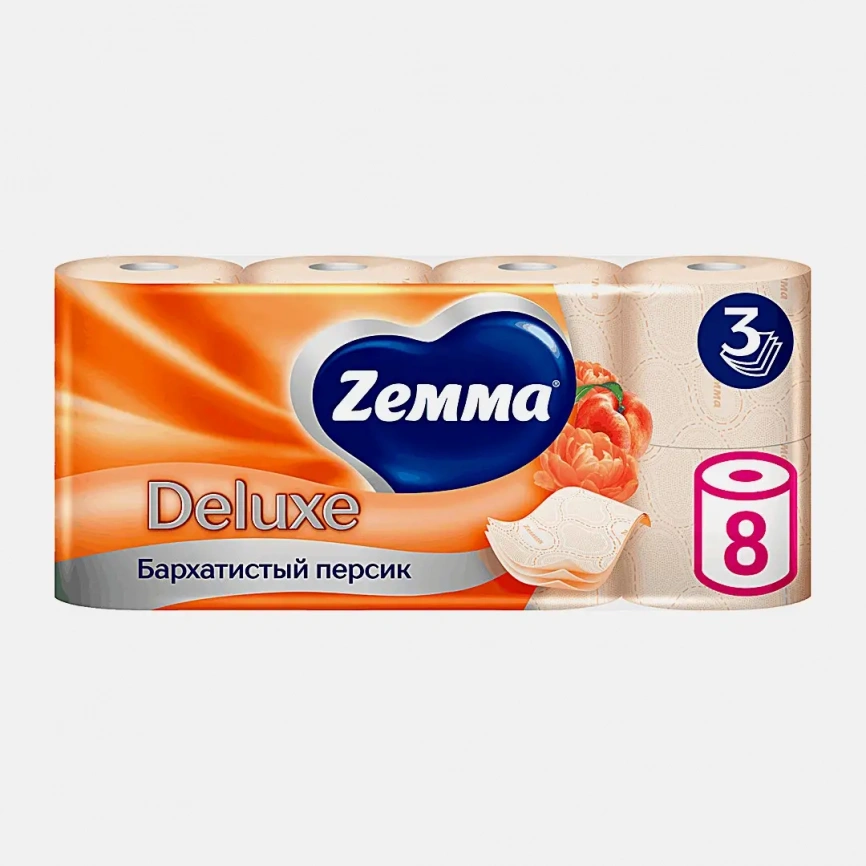 Туалетная бумага Персиковая Deluxe Zemma 8 рулонов 3 слоя фото 9