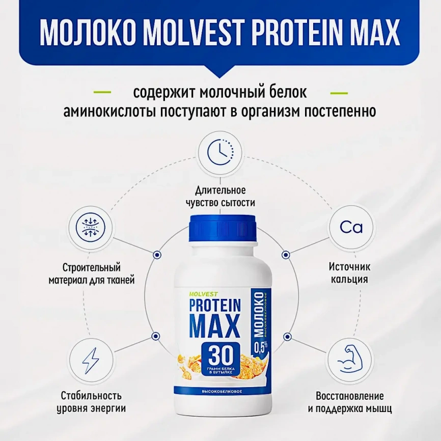 Молоко ультрапастеризованное высокобелковое Molvest Protein Max 0.5% 450г фото 3