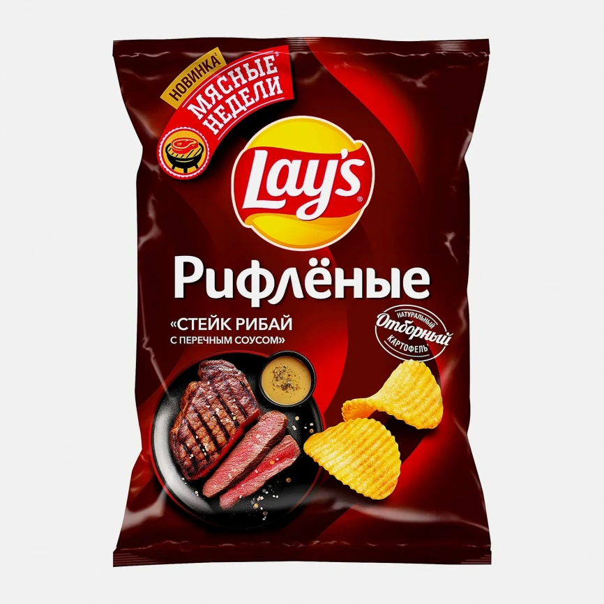 Чипсы рифленые Стейк Рибай с перечным соусом Lays 140г фото 1