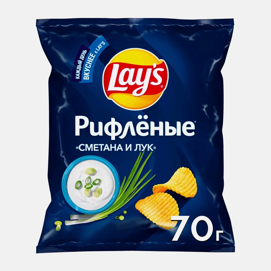 Чипсы Lays Рифлёные Сметана и лук 70г фото 1