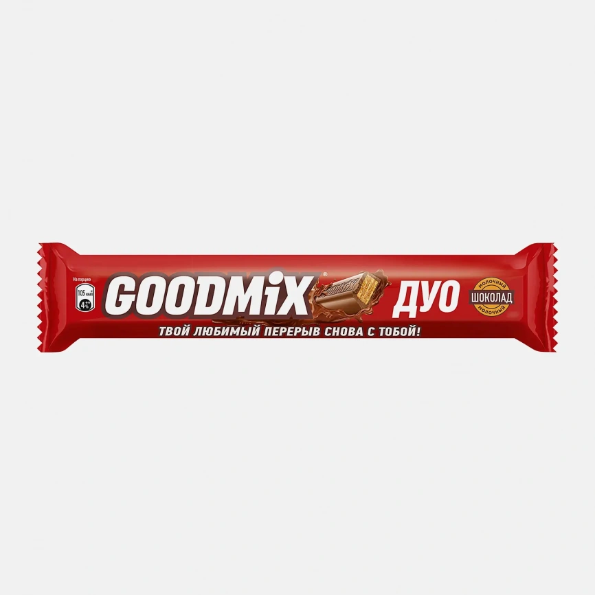 Батончик шоколадный в молочном шоколаде с хрустящей вафлей Дуо Original Goodmix 40г фото 2