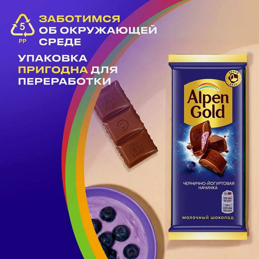 Шоколад Alpen Gold молочный с чернично-йогуртовой начинкой 80г фото 6