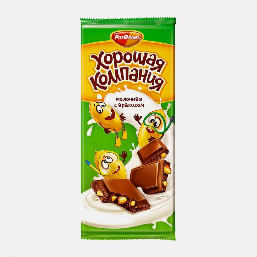 Кондитерская плитка Хорошая компания молочная с арахисом 80г фото 1