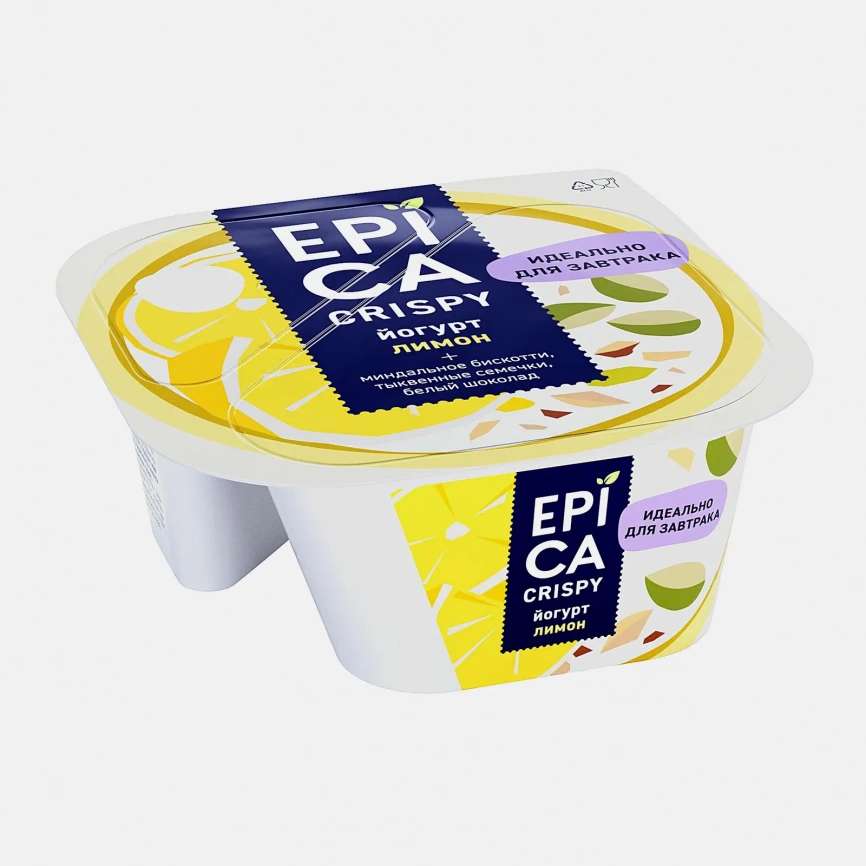 Йогурт Epica Crispy с лимоном 8.6% 140г + Смесь из семян тыквы печенья и белого шоколада 140г фото 1
