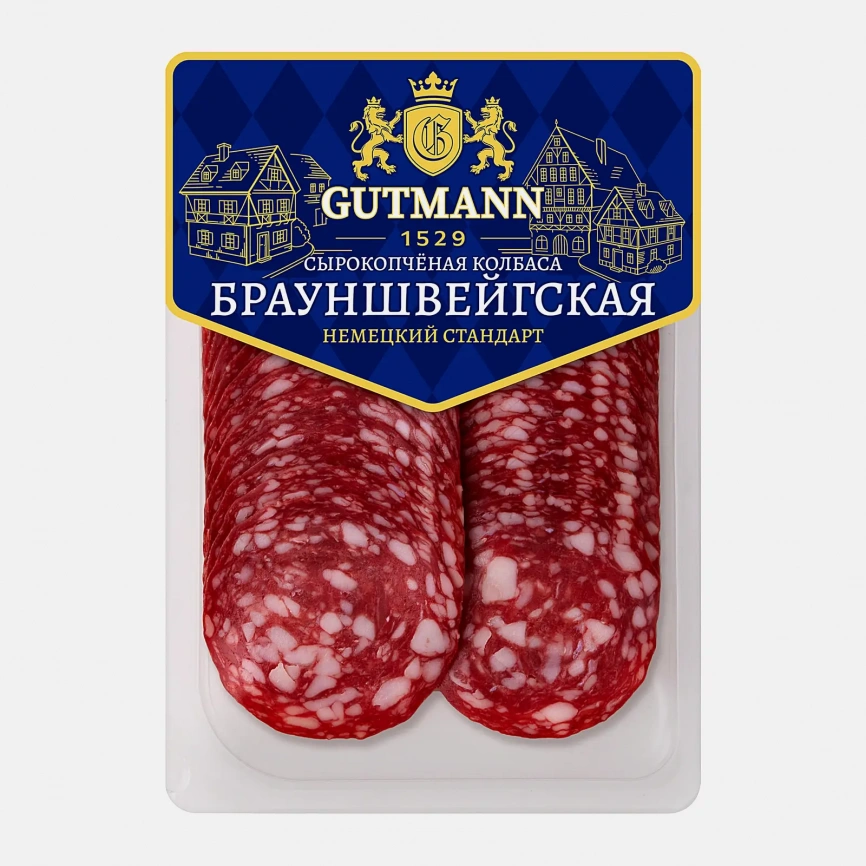 Колбаса Брауншвейгская сырокопченая в нарезке Gutmann 130г фото 1