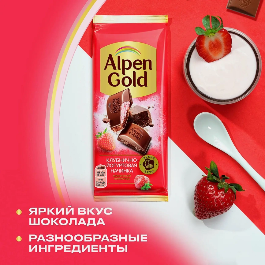 Молочный шоколад с клубнично-йогуртовой начинкой Alpen Gold 80г фото 4