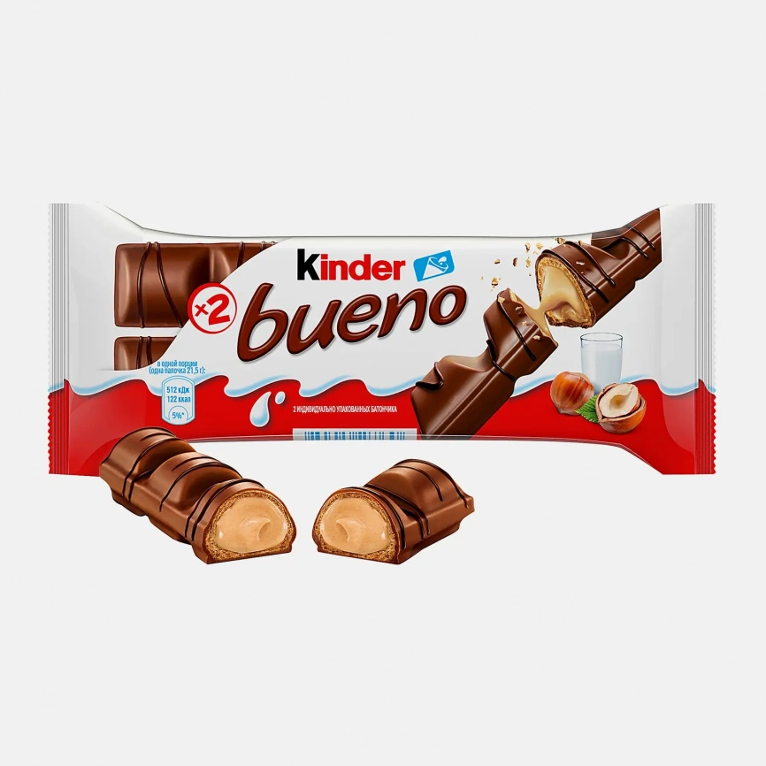 Вафли Bueno с молочным шоколадом и молочно-ореховой начинкой Kinder 43г фото 1