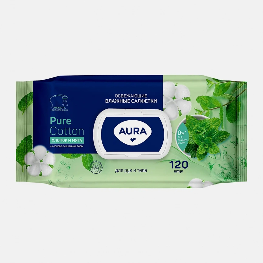 Салфетки влажные Aura Family Big-Pack освежающие с крышкой 120шт фото 1